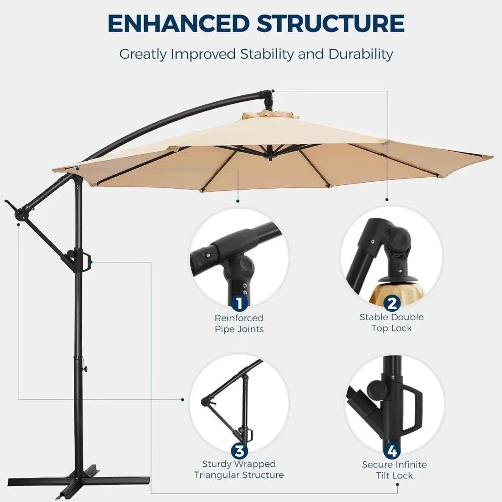Sombrilla de Patio con Base, sombrilla colgante en voladizo para Patio, mercado al aire libre, protecciรณn UV, UPF50, 10 pies