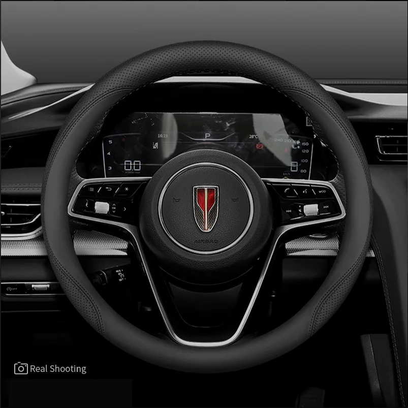 For Hongqi HS5 HS7 H9 H6 H5 EMQ5 Universal Steering Wheel Cover Interior Handle Shell Car Accessories Genuine Leather Black