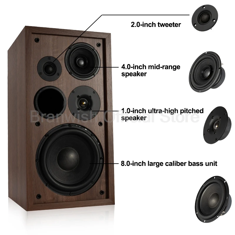 1Pc 8 Inch 200W Bookshelf Speaker 8 ohm Hifi Passive Speaker 3-Way Top Silk Film Tweeter Floor Fever Sound Box for Home Theather