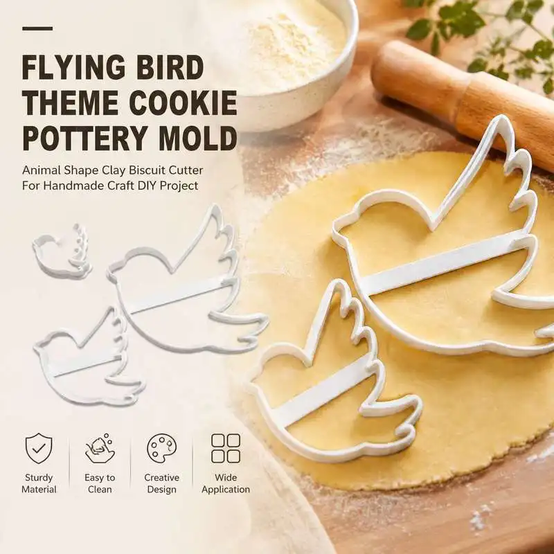 Flying Bird Theme Cookie Pottery Mold Animal Shape Clay Biscuit Cutter For Handmade Craft DIY Project