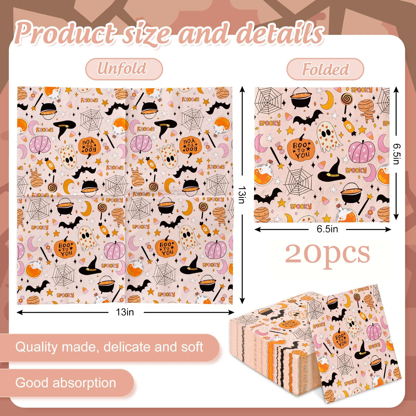 Halloween theme paper towel light pink cartoon pumpkin ghost disposable napkin party decoration