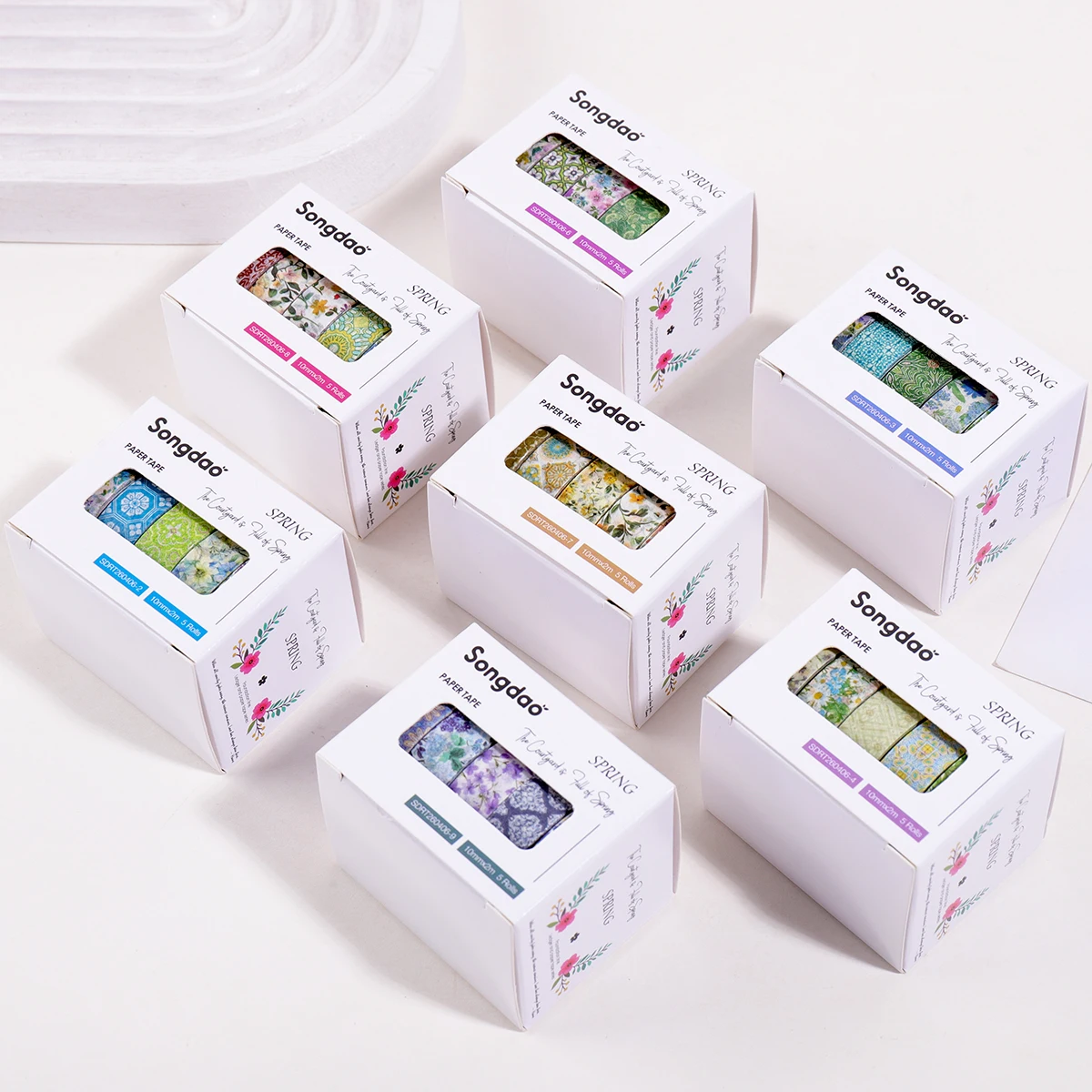 Retro Flower Plant Washi Tape Set 5 Rolls, Floral Pattern Decorative Tape for DIY Scrapbooking Journaling Craft Decoration