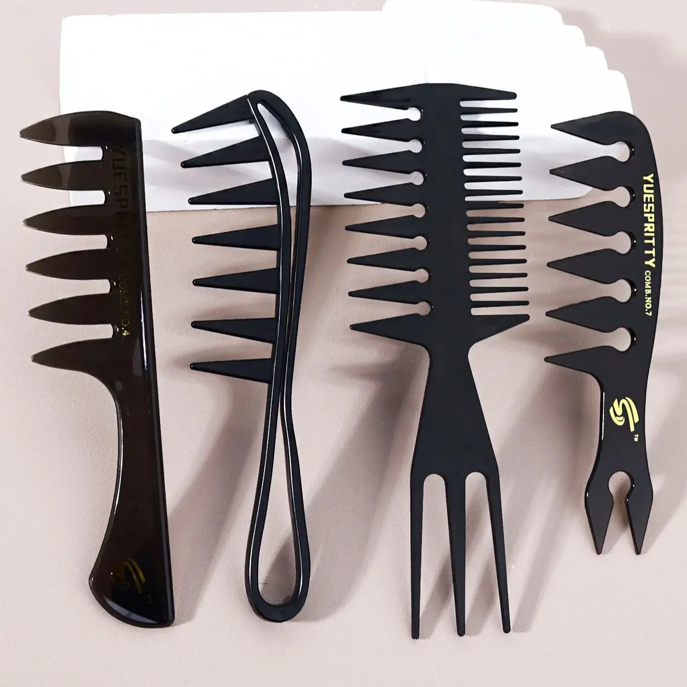 4pcs wide tooth comb set, three pronged double-sided comb retro oil head comb wide tooth flat comb,Special for real hair wigs image 5