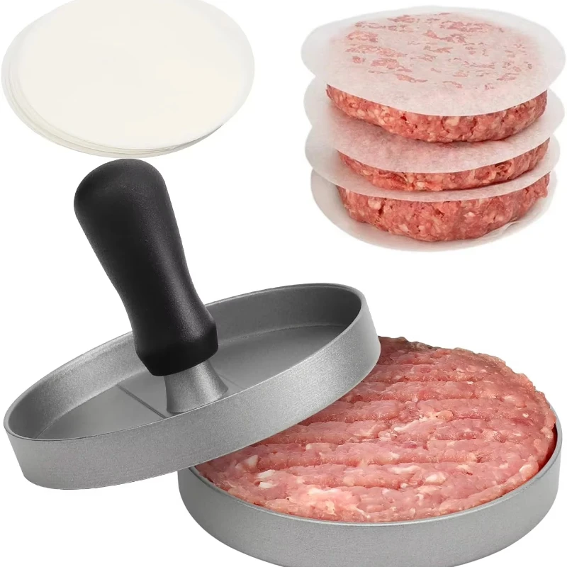 Prensa de hamburguesas antiadherente, fabricante de hamburguesas, fabricante de aluminio para cocina, barbacoa, parrilla, prensa de hamburguesas, herramienta de cocina, papel encerado