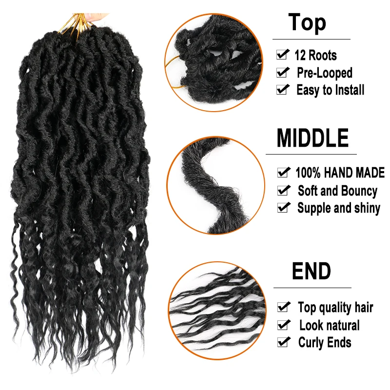 Belle แสดงสังเคราะห์เทพธิดา Faux Locs กับ Curly สิ้นสุด Crochet ผมนุ่ม Locs Dreadlocks ถักโครเชต์ต่อผมเปีย