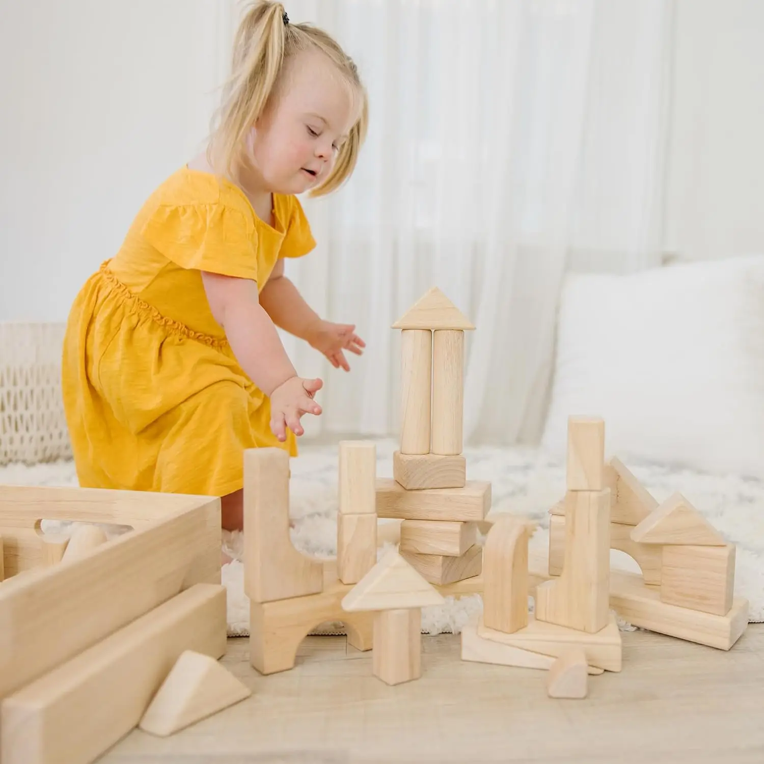 Bloques de construcción de madera maciza con bandeja de almacenamiento, unidad estándar, 60 piezas, bloques clásicos de madera para niños pequeños mayores de 3 años