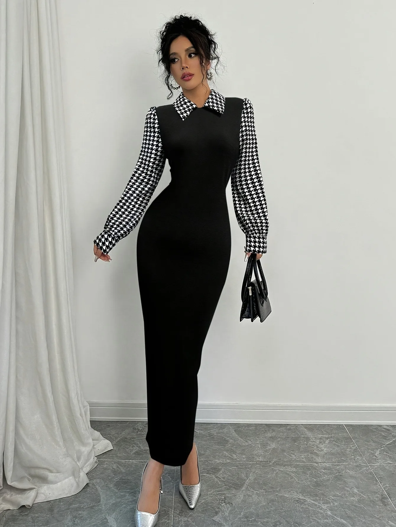 2025 Autumn And Winter New Women Casual Fashion Printing Mesh Shirt And High Quality Fabric Maxi Dress Lady Knitting Dress