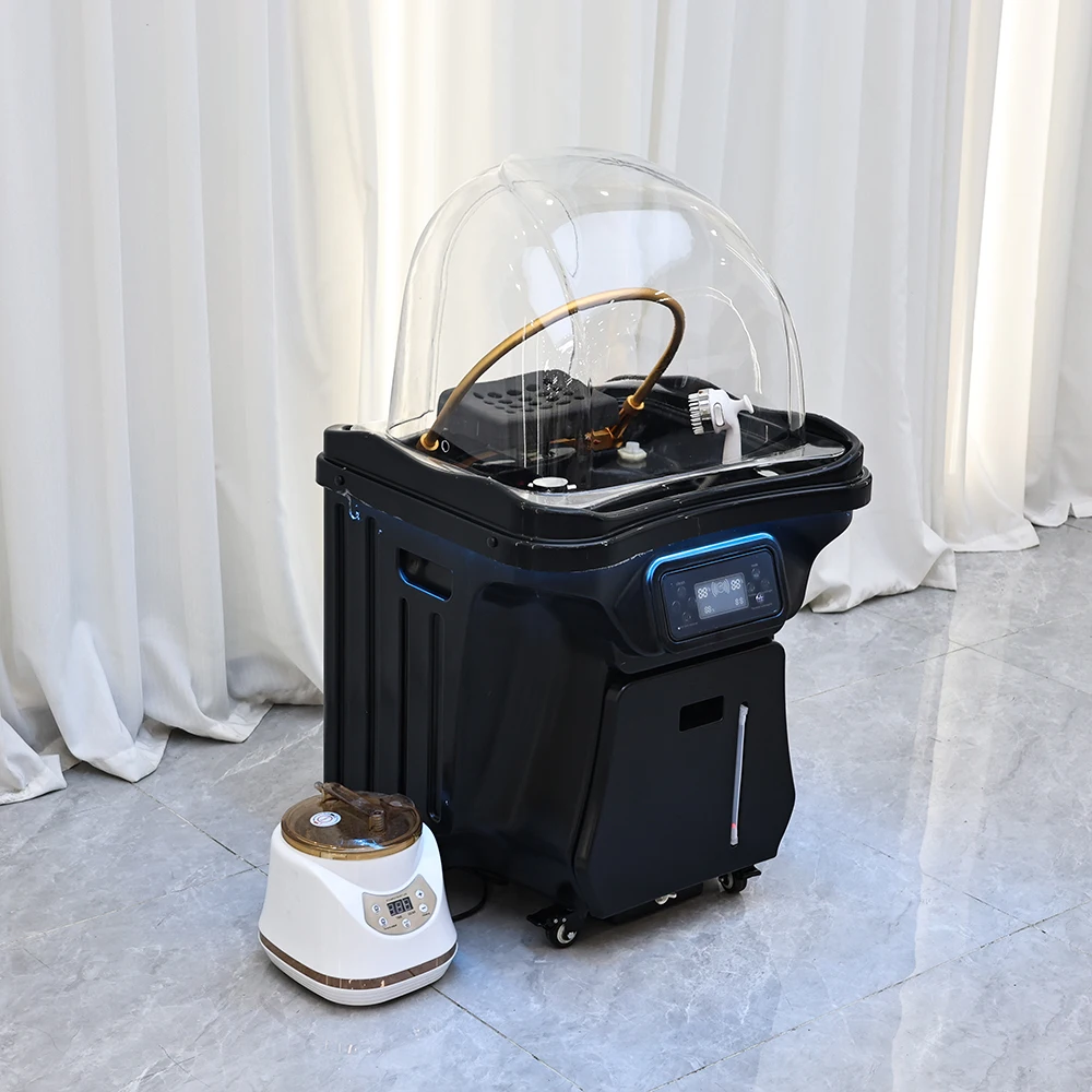 Portable Pipeless Head Spa Shampoo Basin with Steamer, Constant Temperature Circulating Water Mobile Hair Washing Sink, 60L Water Storage & 30L Waste Water Tank, Hair Salon Equipment, Shipment from the United States - view 3