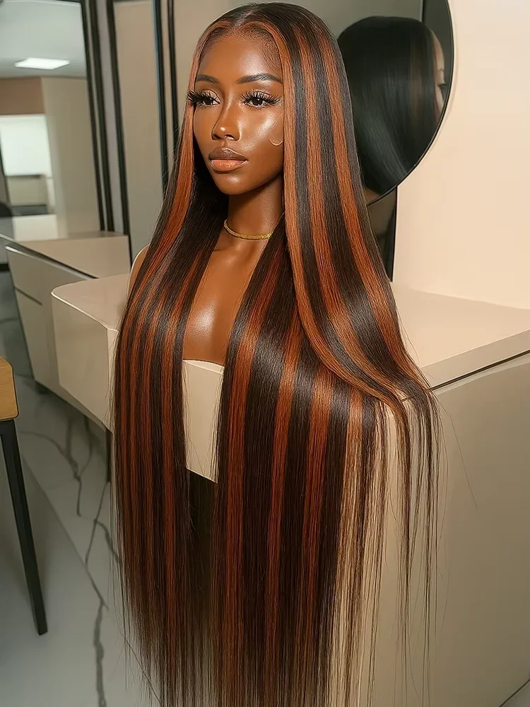 

28 36 Inch Straight 13x6 Hd Lace Frontal Wig 1B/30 Highlight Ombre Pre Plucked Brazilian 13X4 Lace Front 100% Human Hair Wigs