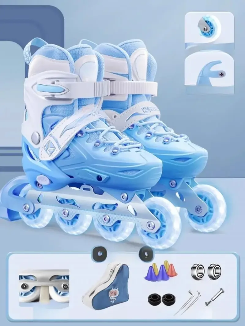 مضمنة أحذية تزلج الأسطوانة الركبة وسادات الكوع خوذة مجموعة التزلج في الهواء الطلق للمبتدئين الكبار للجنسين وامض 4 عجلات الزلاجات أحذية رياضية