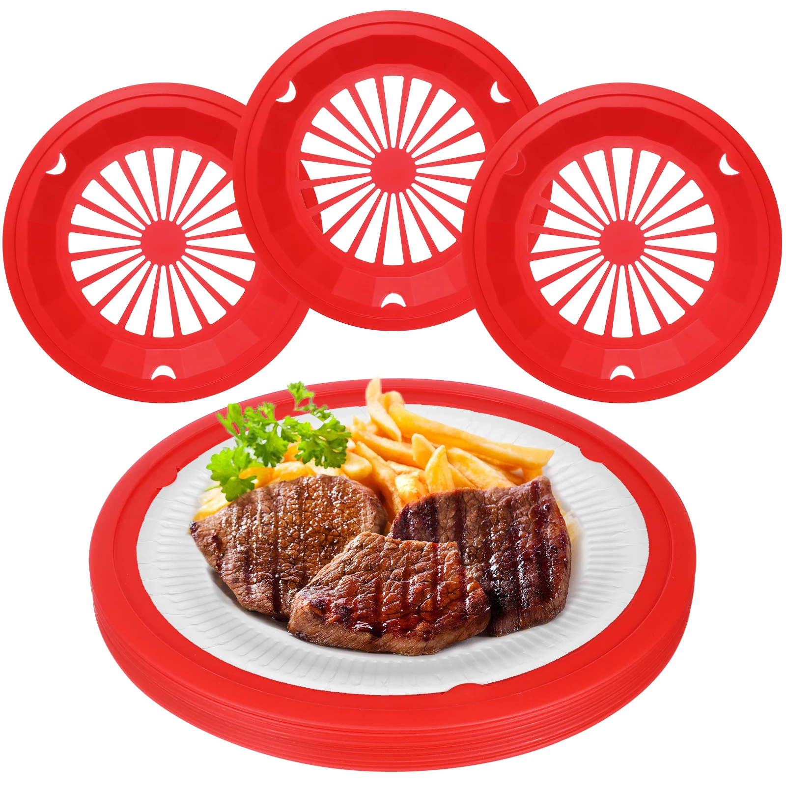 

10 Pcs BBQ Paper Plate Holder Red Plastic Dinner Plates Reusable Barbecue Trays Party Grill Accessories Picnic Camping