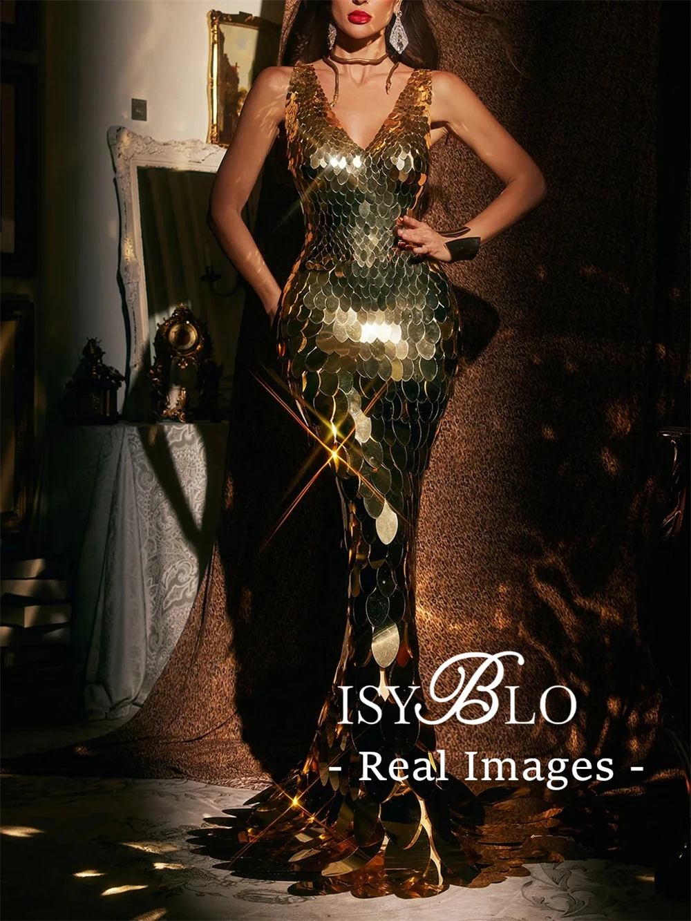

ISYBLO Metallic Luster Maxi Dress for Formal Occasions, Tank Sleeves Sheath Long Evening Dresses, Real Images Pageant Prom Gown