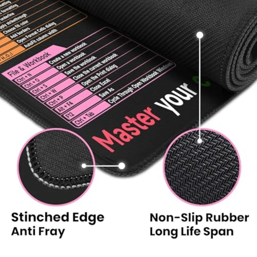 لوحة ماوس مع اختصارات Excel Word Windows، لوحة مكتب Excel Cheat Sheet، لوحة ماوس كبيرة، ملحقات مكتب الألعاب للمكتب