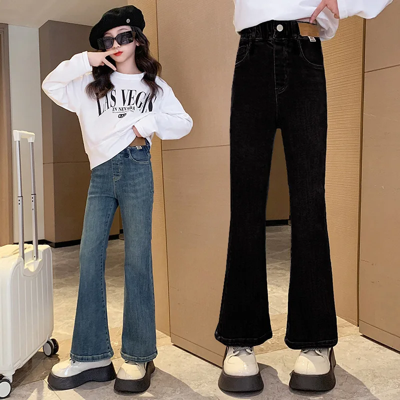 Fashion Flared Jeans for Girls Spring Autumn Children's Clothing Casual Skinny Denim Trousers Korean Style Teen Girl Outfits