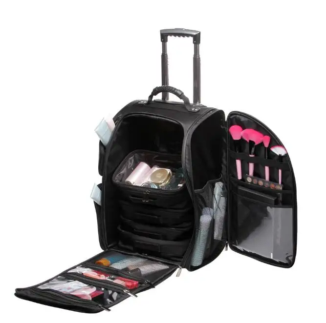 Professional Women Rolling Train Case Cosmetic Bag Rolling Makeup Suitcase Travel Trolley Cosmetic Bag Beauty Organizer bag