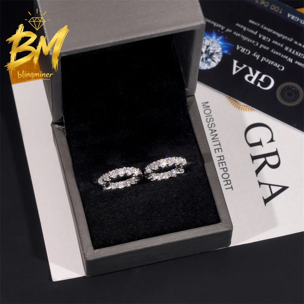 Blingminer 3.0mm Round VVS Moissanite Earrings For Men Women S925 Silver Ear Studs Jewelry Pass Diamonds Tester GRA Free Shippin