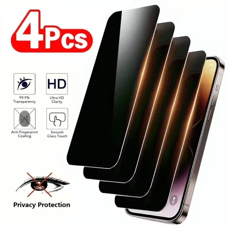 

4pcs Privacy Screen Protectors Anti-spy Tempered Glass For iPhone 17 Pro Max 16 15 14 Plus 11 12 13 Mini 17 Air XR X XS 16e