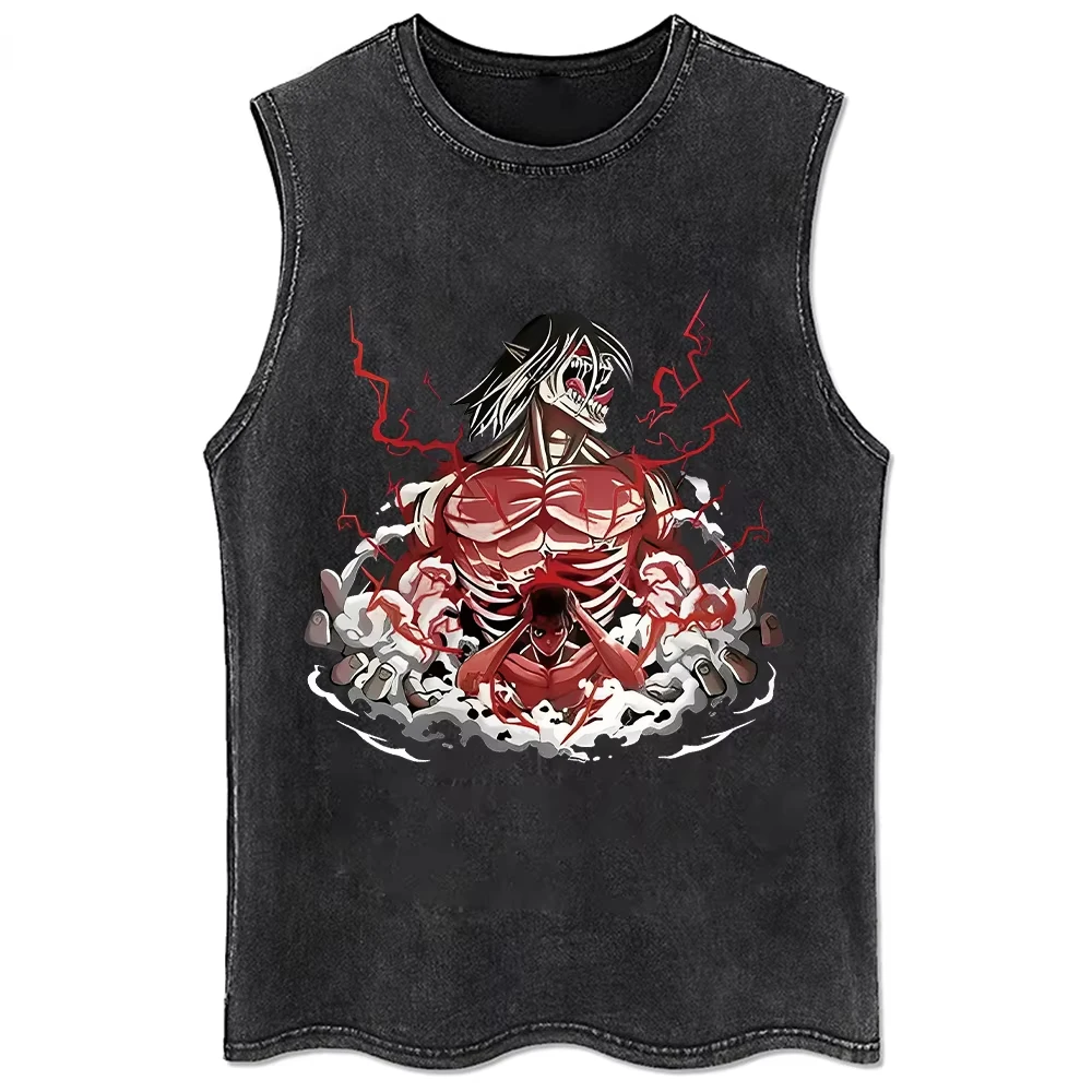 Été hommes hauts Hip Hop Anime attaque sur Titan T-Shirt surdimensionné Streetwear Vintage imprimé lavé à manches courtes T-Shirt