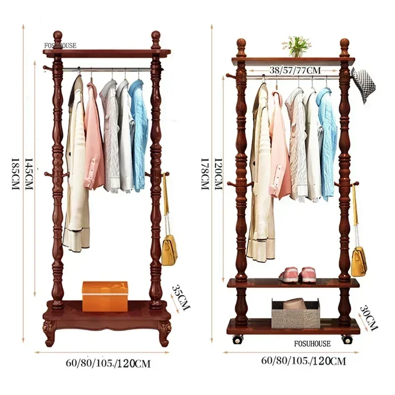 الأمريكية خشب متين معطف رفوف المنزلية غرفة نوم معطف الرف ضوء رف الملابس الفاخرة الرجعية أثاث غرفة المعيشة شماعات ملابس #6