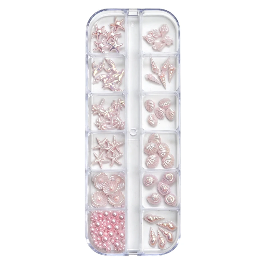 12-teiliges Nagelcharms-Set mit Ozean-Motiv, Aurora-Irisierend, 3D-Muschel-, Seestern- und Meerjungfrauen-Perlen, Nageldekorationen für die Maniküre – Detail 8
