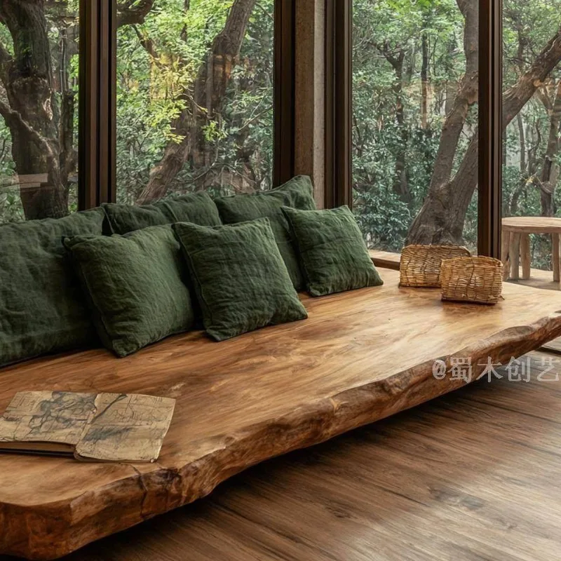 Bed and breakfast log size apartment Japanese-style three-person wabi-sabi wind medieval living room backrest sofa