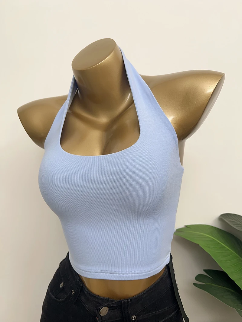 Sexy Versatile Backless Neck Hanging Vest Women's Slim Fit Short Inner Wear T-Shirt Trendy Top Commute Style  Color