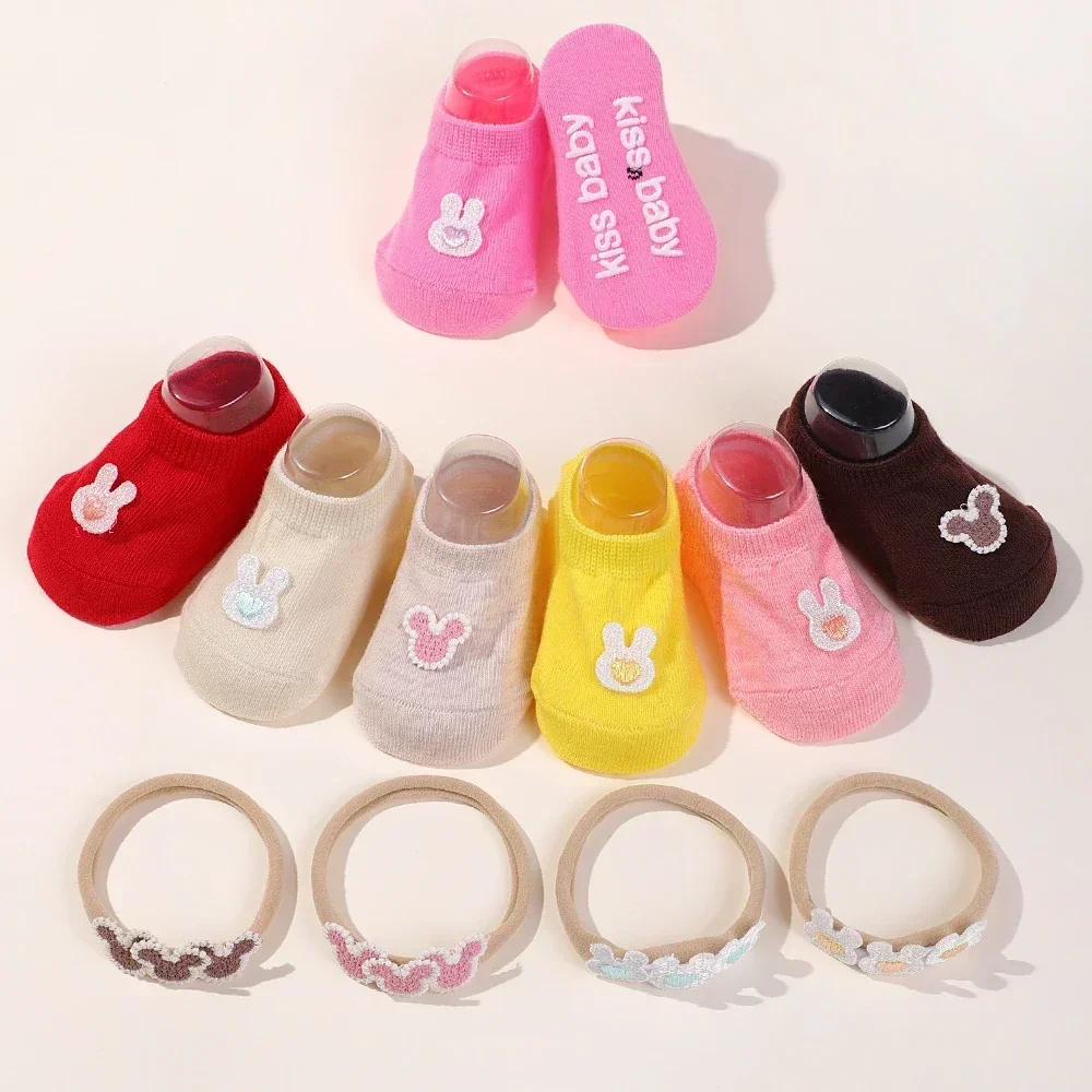 

2024 Sweet Baby Headband Socks Set Cute Rabbit Casual Nylon Hair Band 0-1Y Newborns Baby Socks Head Wear Accessocies Best Gift