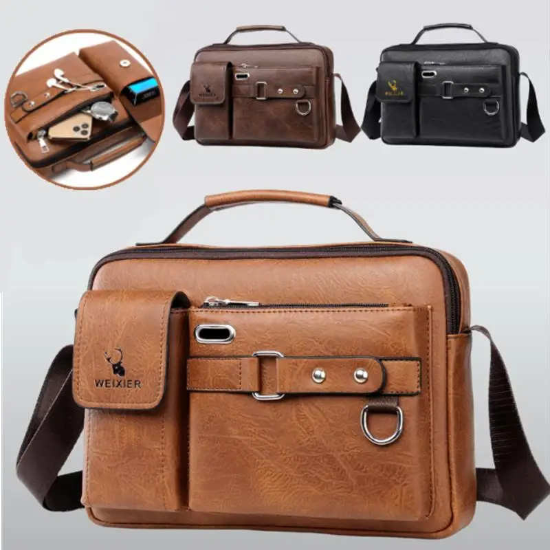 

Men's Shoulder Bag Men Crossbody Bags PU Leather Handbag Capacity Men Messenger Bags Top handle Tote Bag for Male bolsos