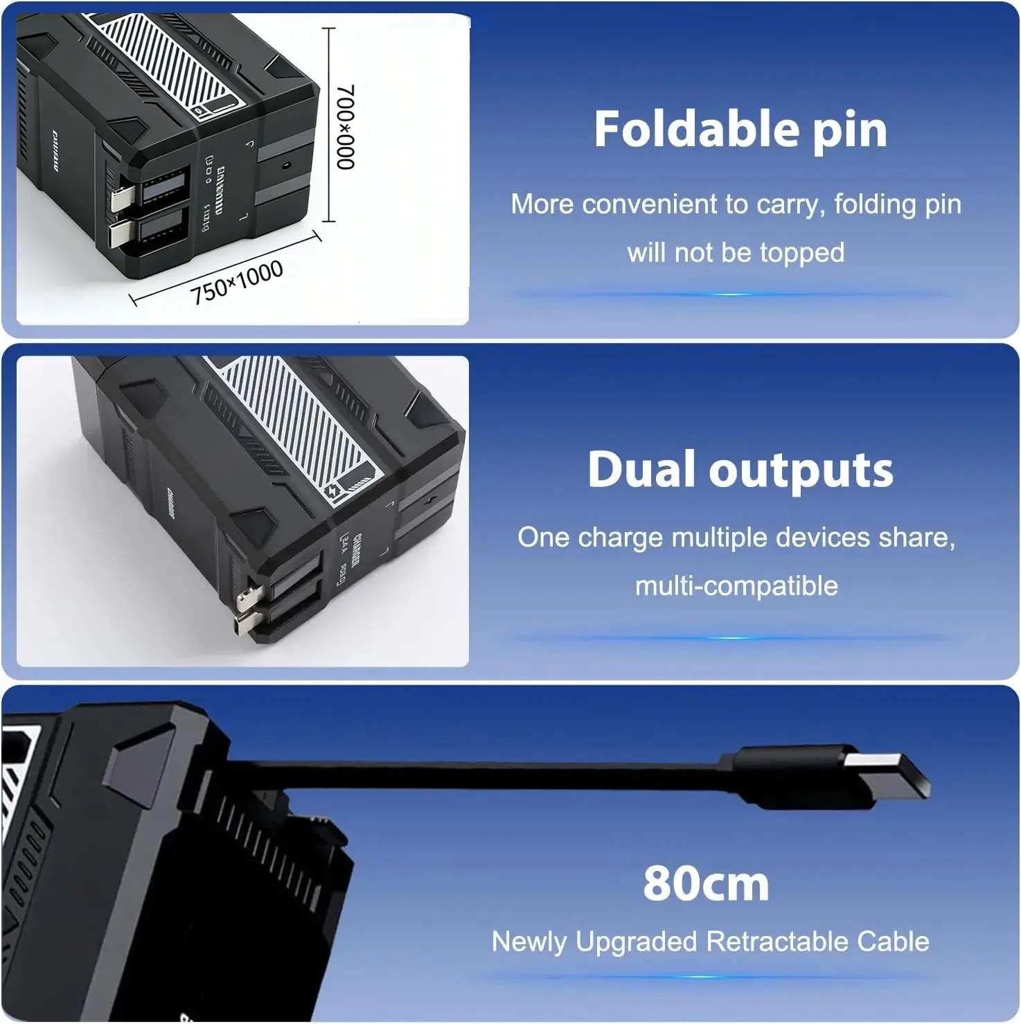 120 W schnelles Ladegerät, einziehbares Lightning-Typ-C-GaN-Ladegerät, Telefon-Ladegerät-Adapter für iPhone, Android, Samsung, Xiaomi, Tablet, Laptop – Detail 6