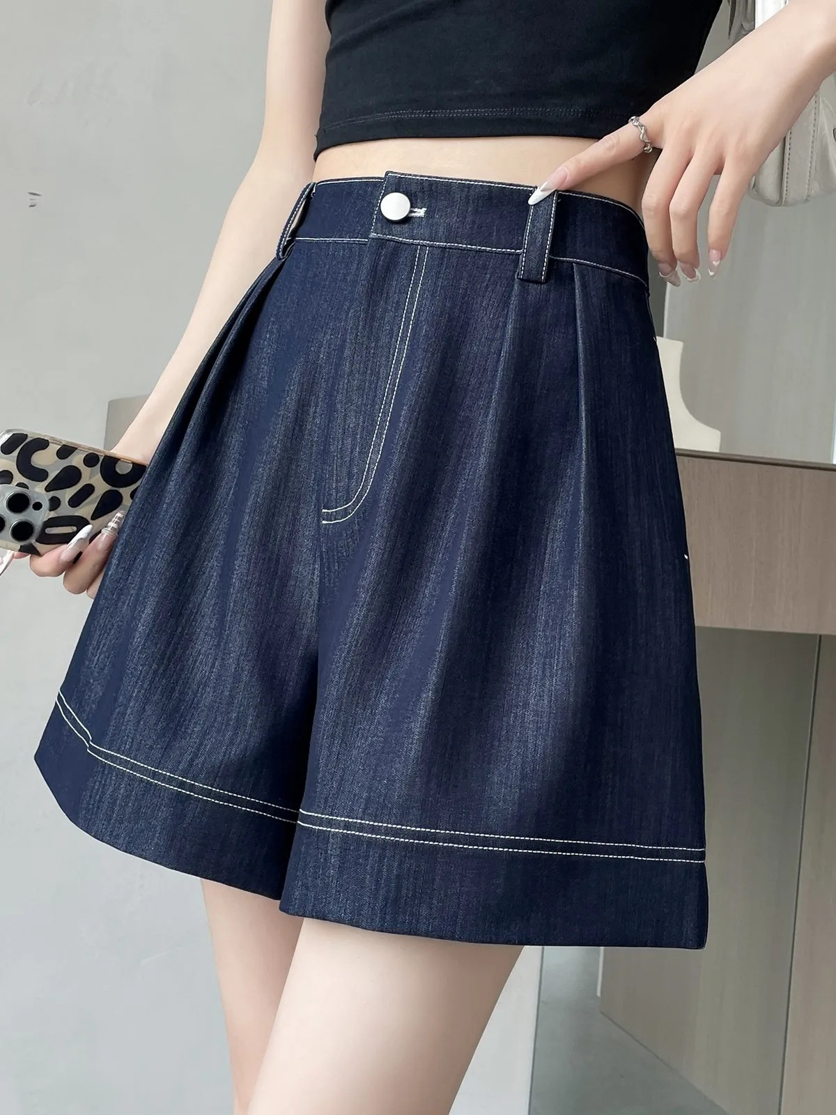 

ZHISILAO Thin Denim Shorts Women Summer 2024 Casual Vintage High Waist Wide Leg Jeans Shorts