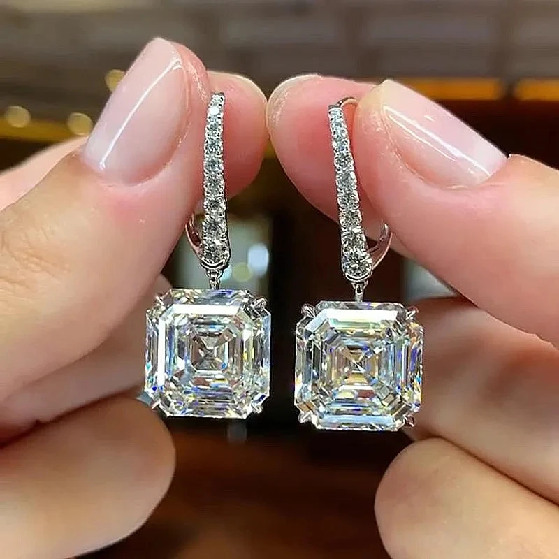 Huitan Luxury Square Cubic Zircon Dangle Earrings Fashion Women\'s Accessories High-quality Bridal Wedding Trend Eternity Jewelry