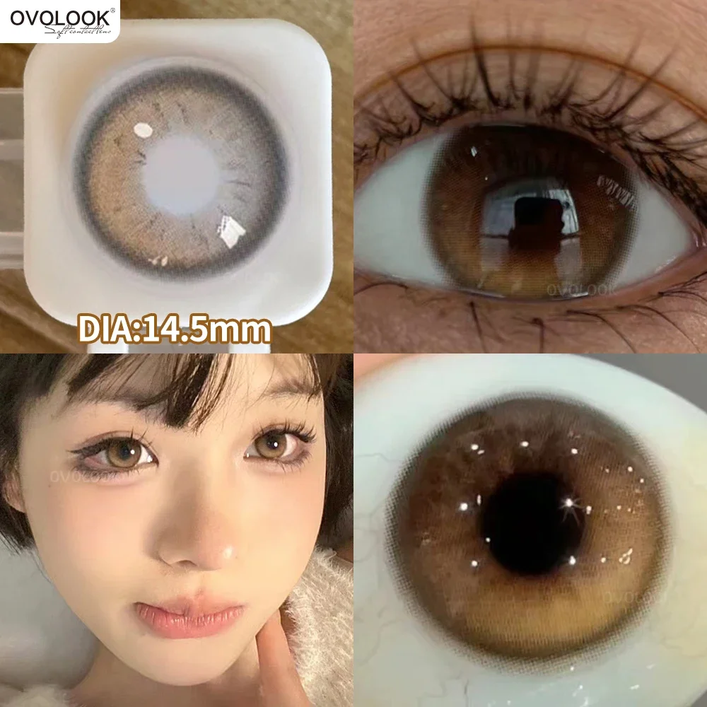 OVOLOOK-2pcs/par lentes de contato transporte rápido grandes lentes pretas para olhos beleza pupilas comestic lente de cor dos olhos 14.5mm/14.2mm