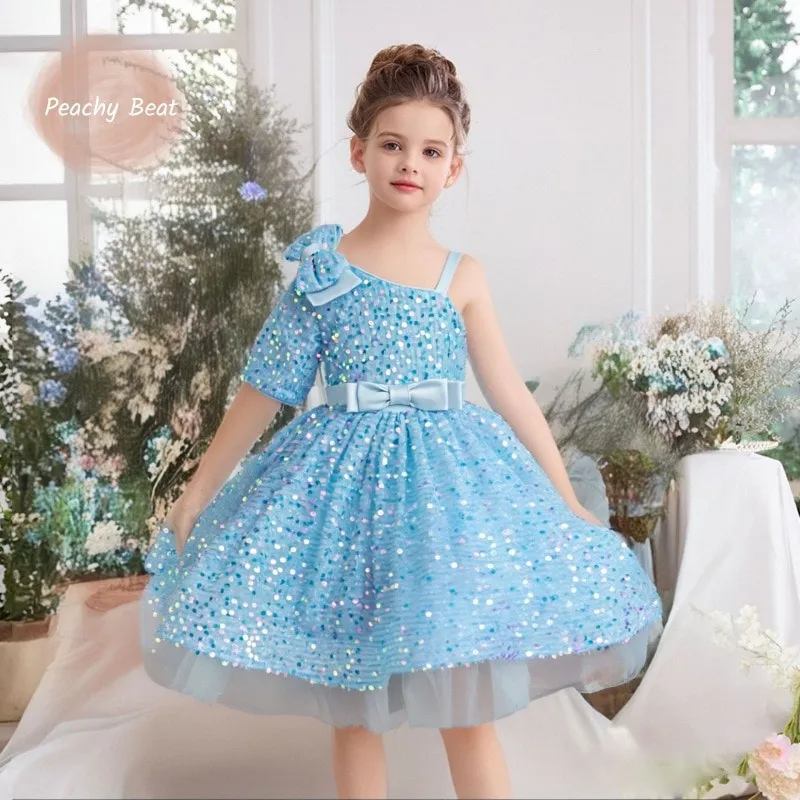 Baby Girl Princess Sequins Tutu Dress Off Shoulder Toddler Child Vintage Vestido Xmas Birthday Party Pageant Baby Clothes 2-12Y