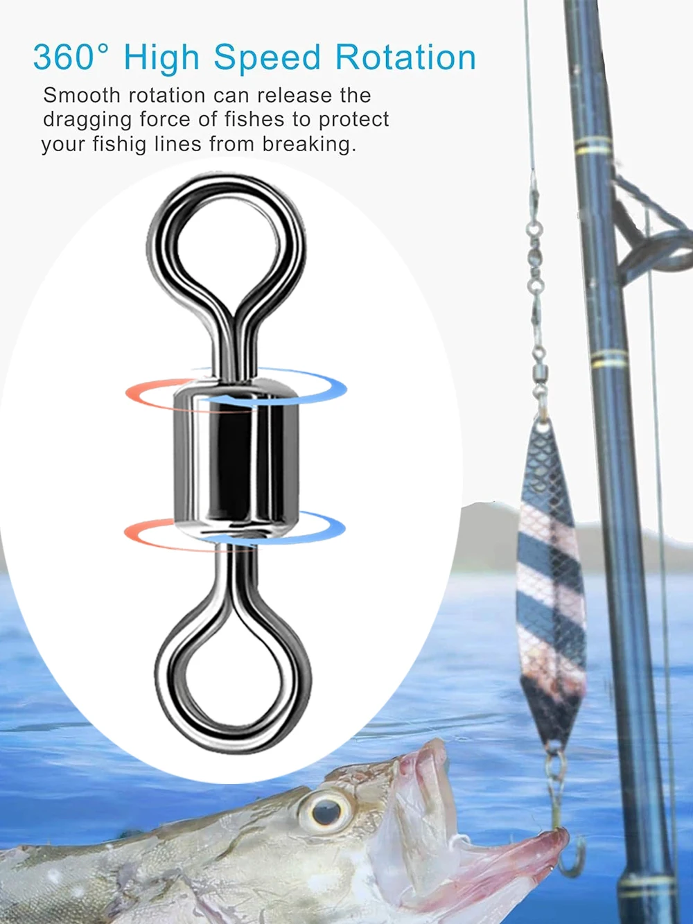 100Pcs Edelstahl Lager Roll Stecker Drehen Barrel Swivel Tackle Box Locken Linie Werkzeug Set Angeln Zubehör – Detail 8