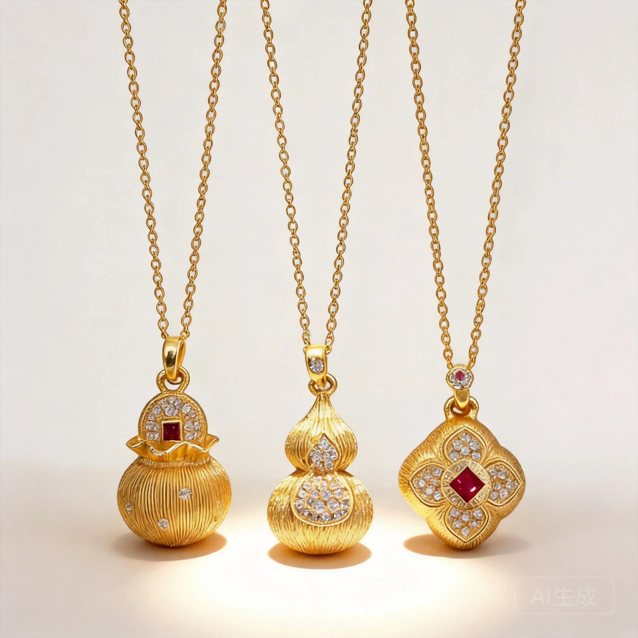 2026 Vietnamese Sand Gold Pendant Necklace For Women Gift Daily Wear Rhinestone Inlaid Brushed Gourd Four Leaf Clover Lucky Bag