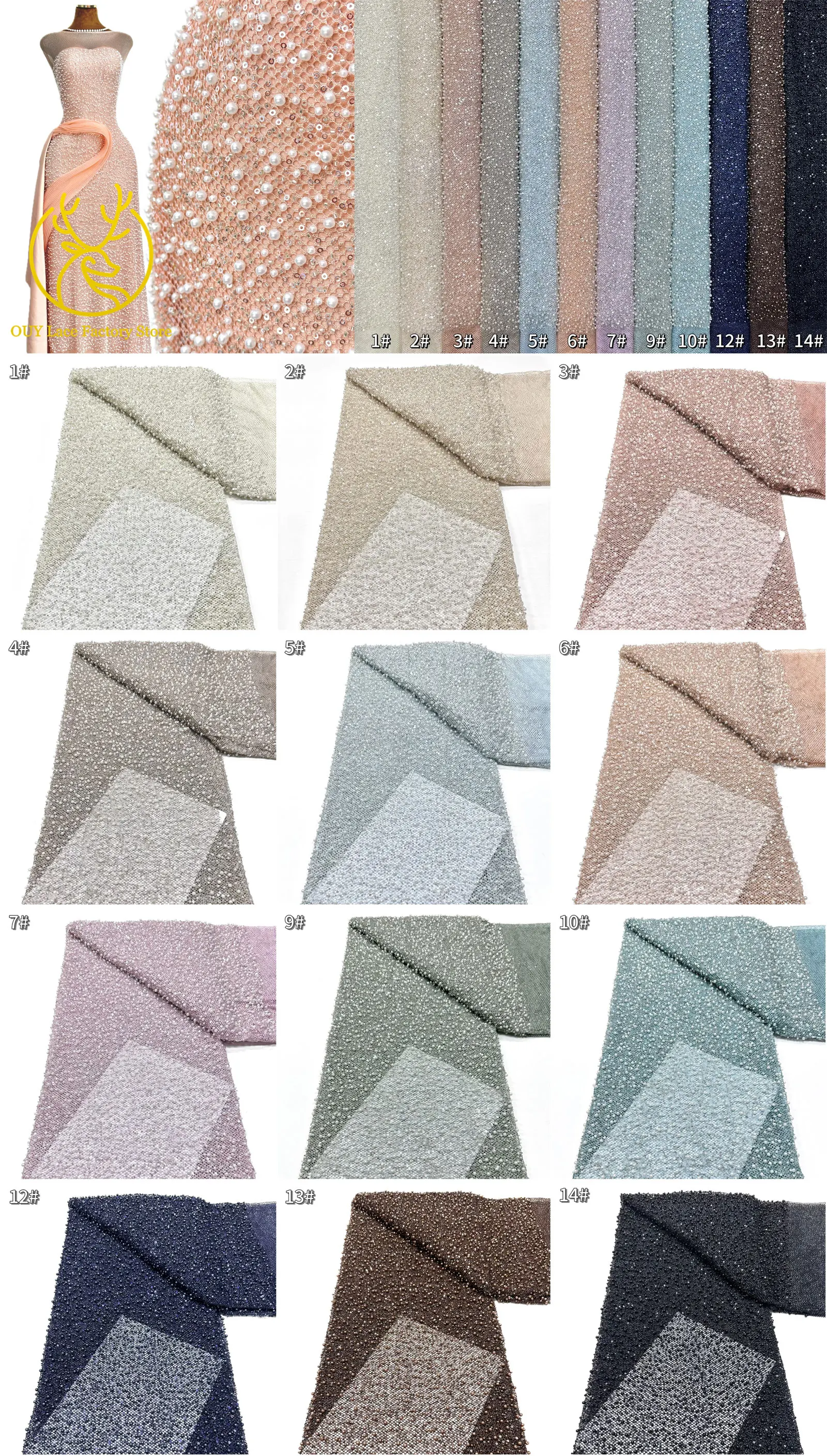 Neuer Stil Afrikanischer Perlen-Spitzenstoff Hochwertiger nigerianischer Perlen-Pailletten-Spitzenstoff Luxuriöser französischer Netzstoff zum Nähen von Hochzeitskleidern – Detail 3