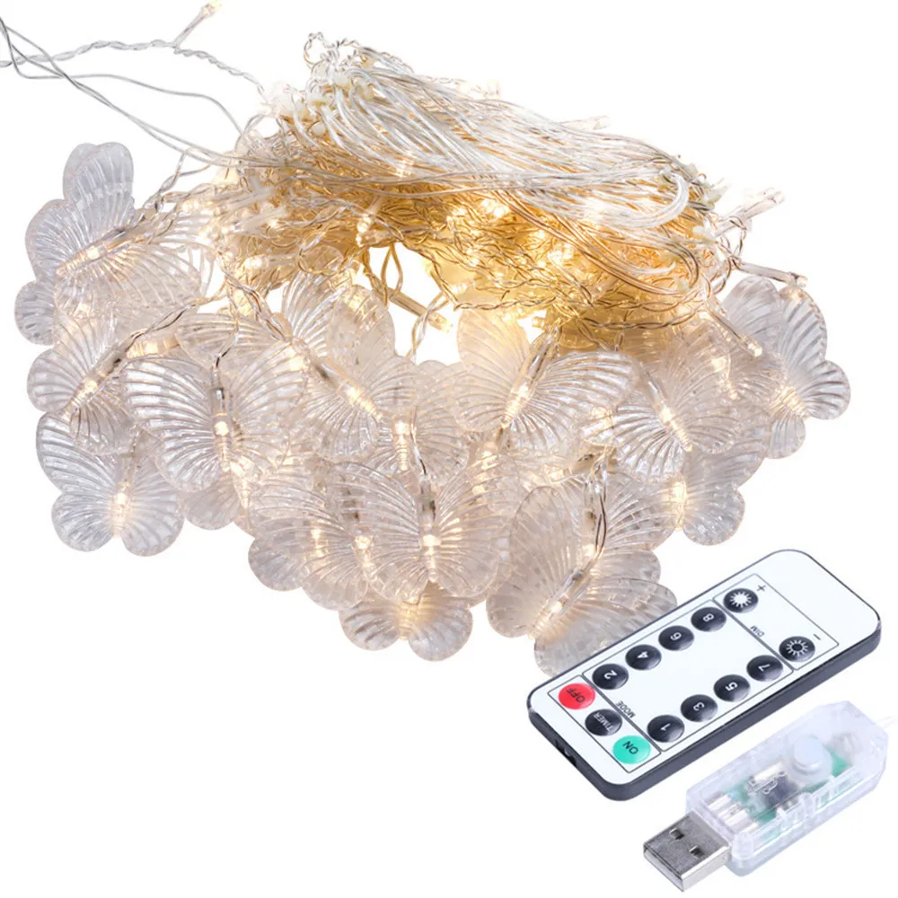 USB/Battery Powered LED Curtain Butterfly Flashing Lights Party Indoor Fairy String Lights Garden Wall Wedding Christmas Decorat