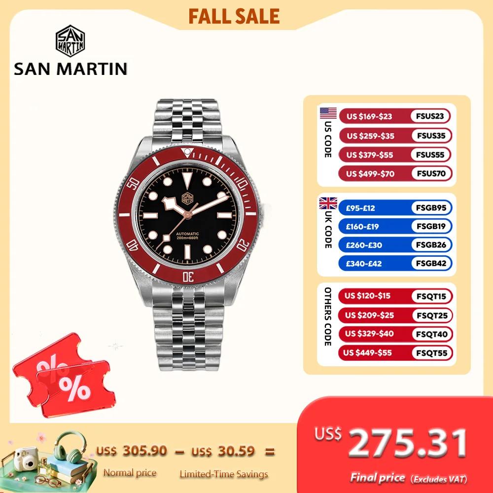 San Martin 40mm NH35 Mens Watch Diving Mechanical Wristwatch 5-Link Bracelet Ceramic Bezel Waterproof 20Bar BGW-9 Reloj SN0128