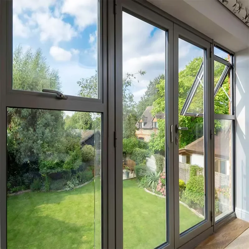 Modern Horizontal Swing Casement Windows Aluminum Alloy Frame Tempered Glass Windproof For Home And Villa Use