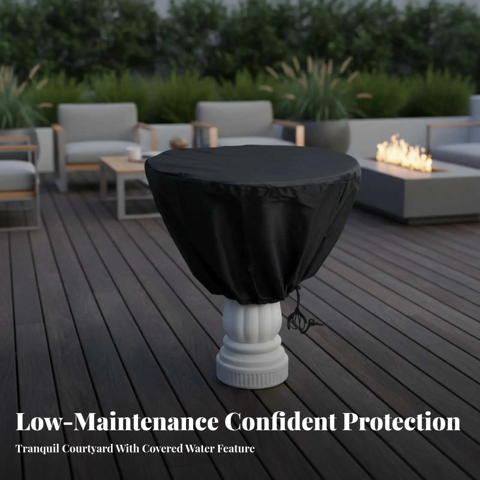Outdoor Water Feature Cover Round Top Tapered Garden Fountain Protector with Adjustable Drawstring for Seasonal Storage