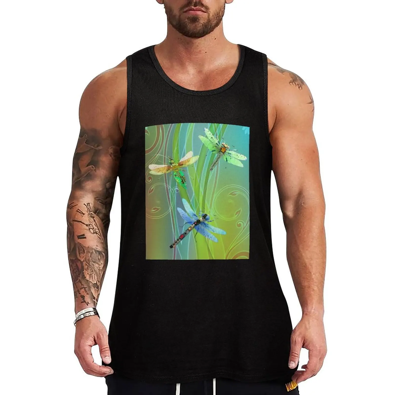 Meadow Dragonflies, Fantasy Circuit Board Insects Tank Top Men sleeveless tee bodybuilding t-shirt sports vest