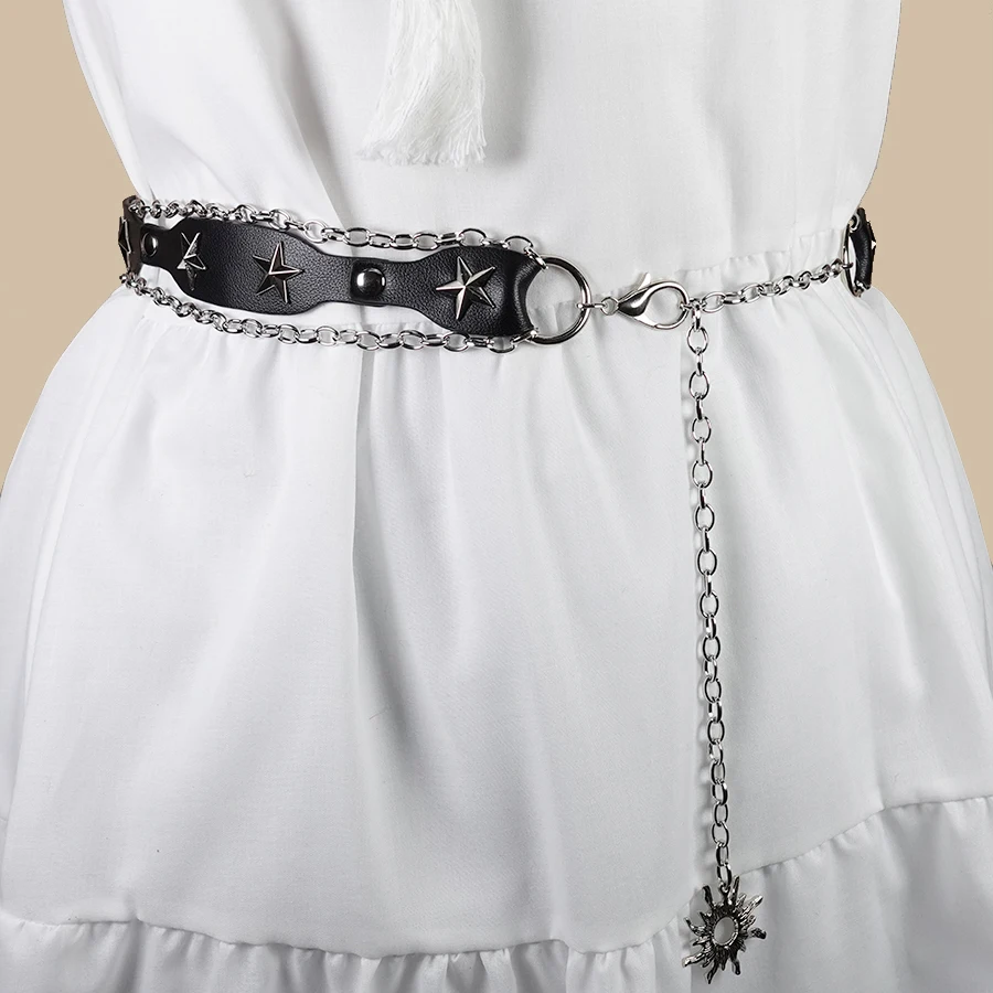 เข็มขัด Pu สไตล์ Cowgirl ตะวันตกพร้อมแหวนโลหะ - เข็มขัดโซ่หมุดย้ําย้อนยุค Y2K สําหรับเดรสและวันหยุด