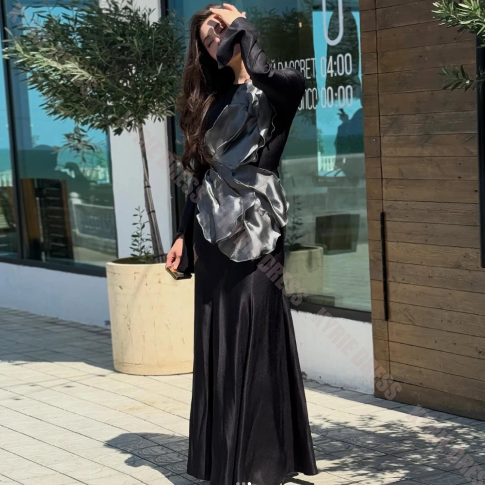 Fashion Mother of The Bride Dresses 2026 Customized Scoop Neck Full Sleeves Ruffle Column Wedding Guest Dress Party Evening Gown