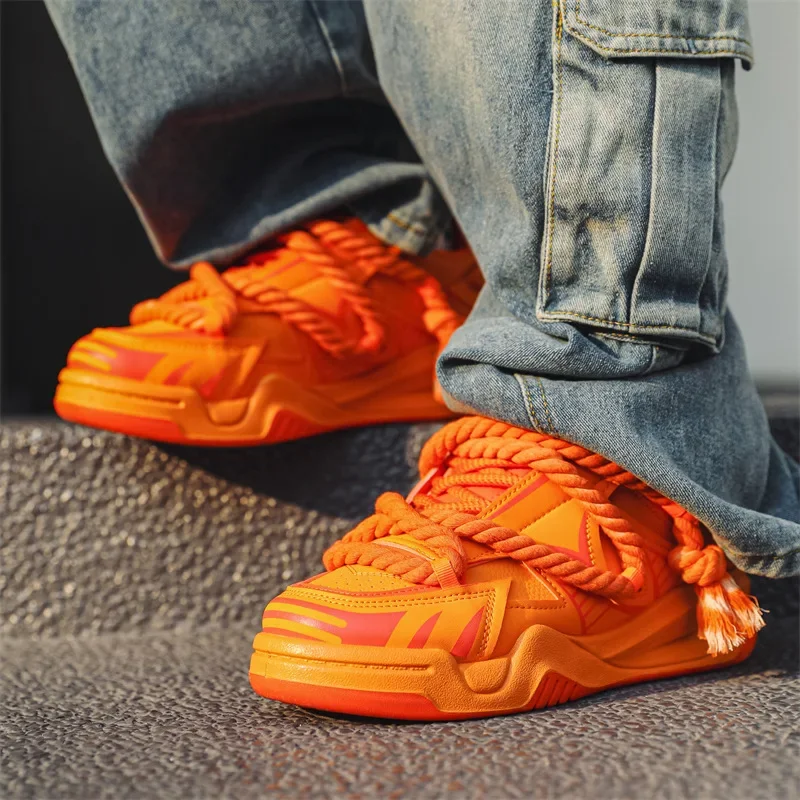 Sneakers Men's Sports Shoes Orange Chunky Sneakers Woman Casual Tennis Shoes Plus Size 41 42 Retro Boarding Shoes Female