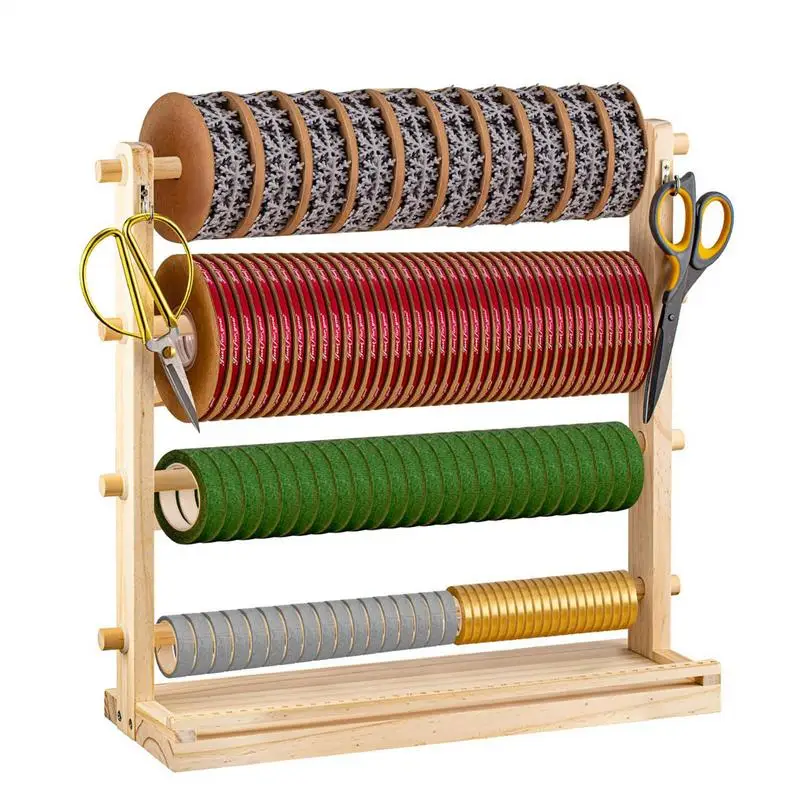 

4 Tier Wooden Ribbon Rack Ribbon Holder Storage Shelf for Sewing Craft Ribbon Stand Organizer for Craft Room ribbon organizer