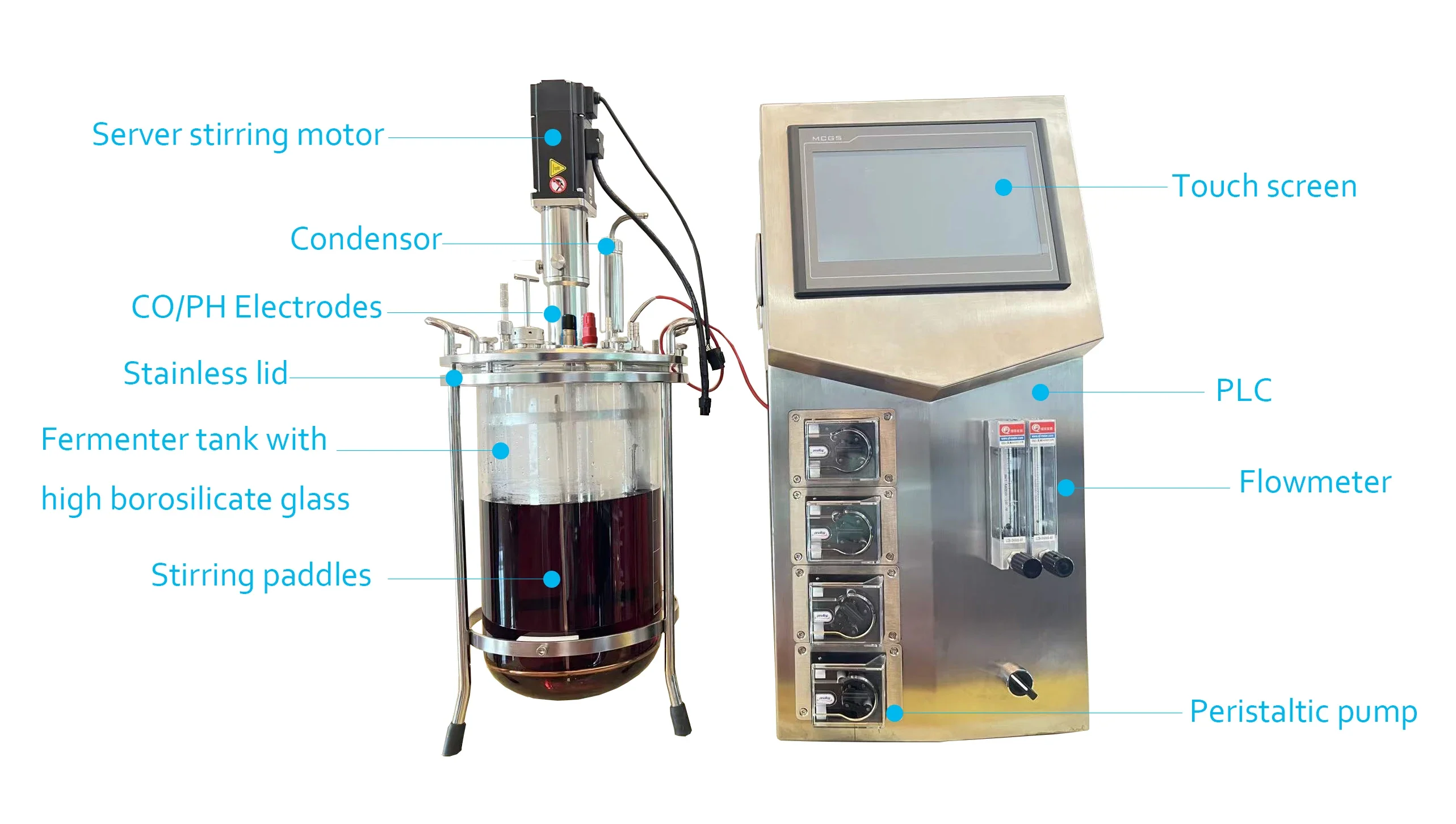 Bioactor automático industrial do fermentador do airlift 20l 50l