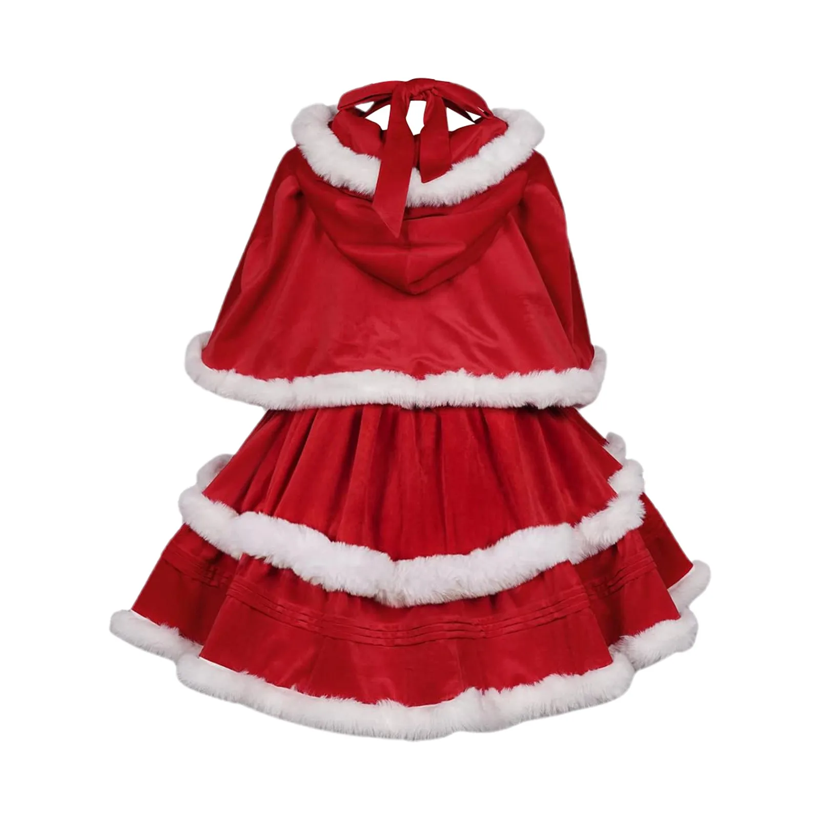 Christmas Red Riding Hood Cosplay Costume Women Dress Santa Outfit Square Neck Strap Dress With Cape Xmas Party Wear Dress Up