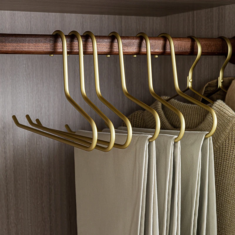 

Gold/Sliver Solid Metal 5pcs Non-Slip Pants Rack Trouser Drying Hangers Open Ended Pant Storage Space Saver Trousers rack