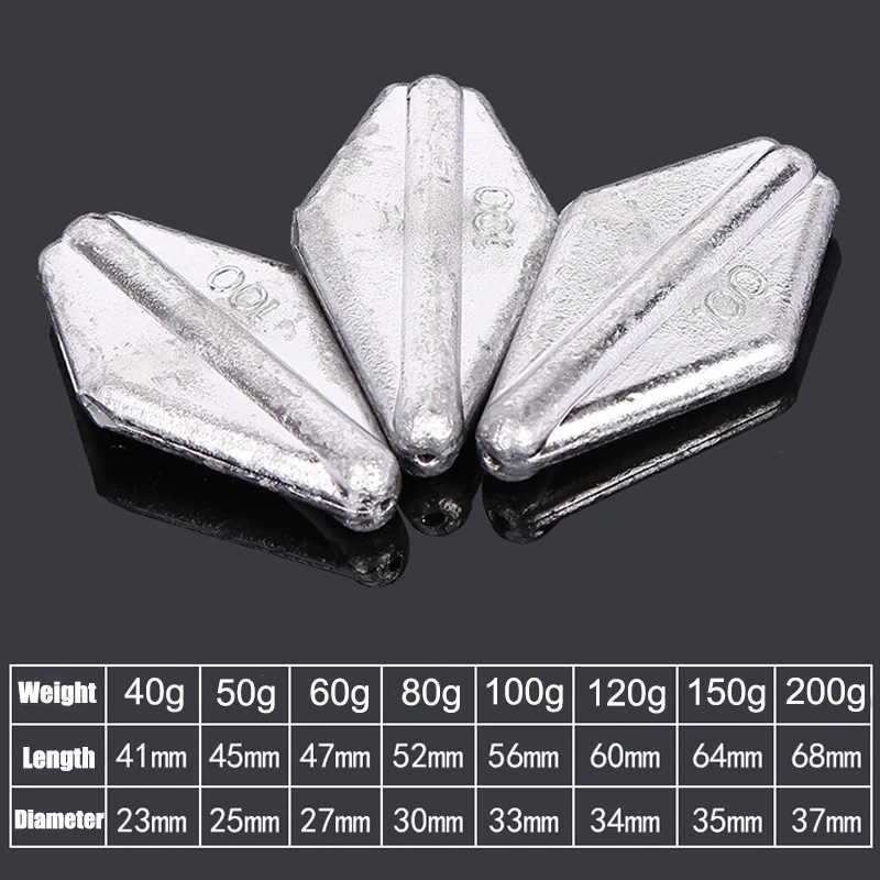 5 Stück/Set Diamantförmige Bleigewichte 80g/100g/120g/150g/200g Hohle Bleigewichte mit Kunststoffhülsen Angelzubehör – Detail 1
