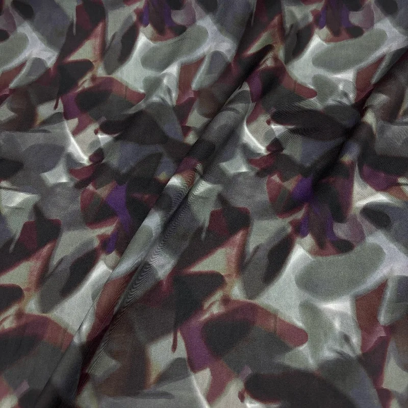 Grey Camouflage Leaf Print Shirt Cardigan Set Drapey Smooth Cotton Linen Fabric Womens Clothing Handmade DIY Home Craft Material